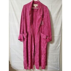 Vintage Solz Squirrel Kimono Robe Silk Magenta Size Large Belted Oriental Pocket